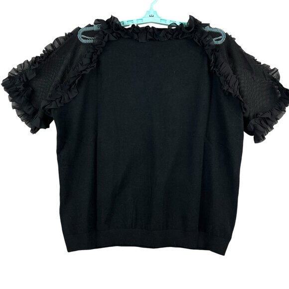 NWT Sioni Milano Women's Mesh Ruffle Shoulder Black Blouse Size 1X Luscious Knit - Picture 2 of 11